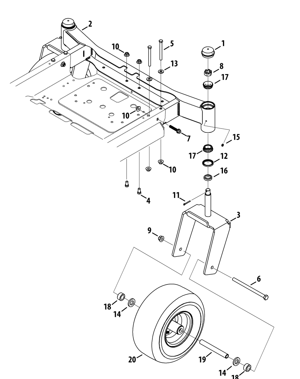 Front Axle Diagram and Parts List for Z-FORCELZ60 (53AGD-53AGD050)(2015) Cub Cadet Lawn Tractor